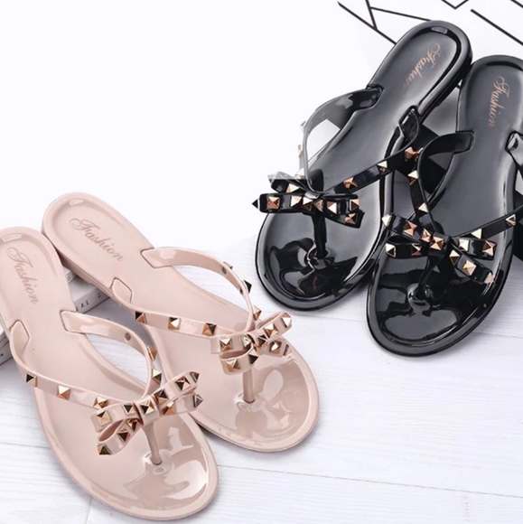 Studded Bow Rubber Flip Flops - Picture 4 of 13